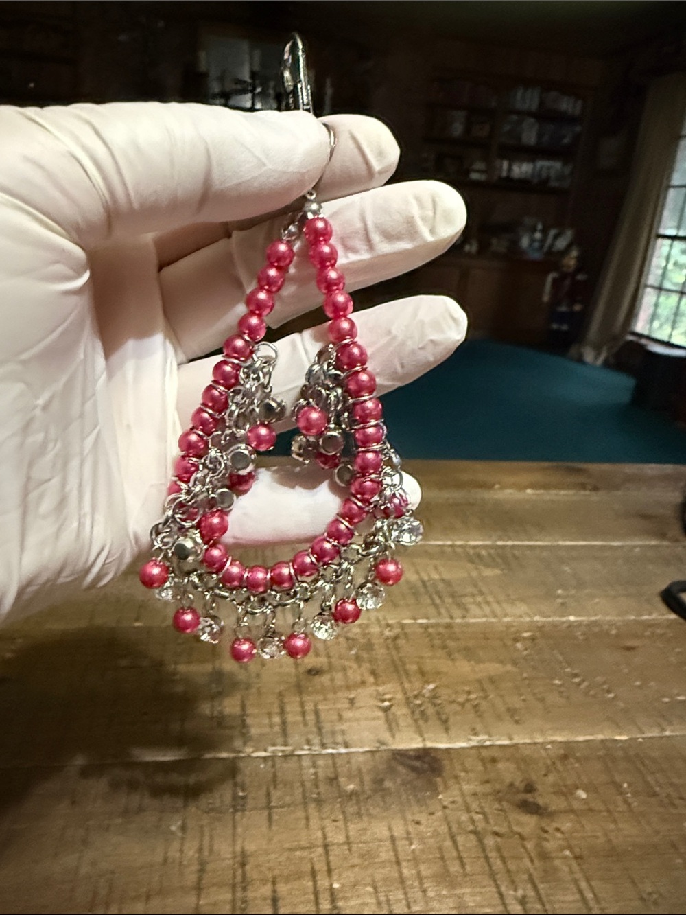Elegant Pink Beaded Teardrop Dangle keychain